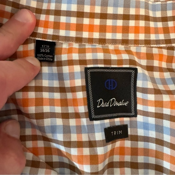 David Donahue 17.5 34/35 Men’s Plaid/Check Long Sleeve Button Up Collared Shirt - Picture 4 of 9